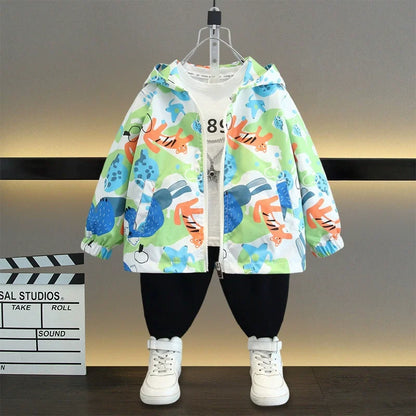 Hooded Sloth Print Jacket - Baby Girls Windbreaker Coat 1-6 Years - ZOOMNSTORE
