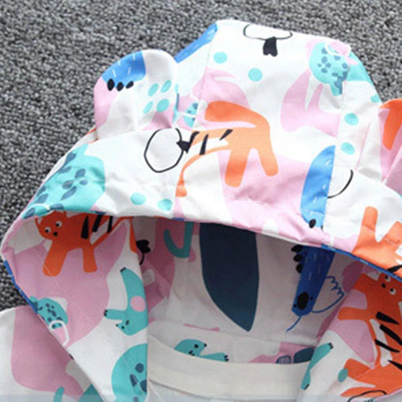 Hooded Sloth Print Jacket - Baby Girls Windbreaker Coat 1-6 Years - ZOOMNSTORE