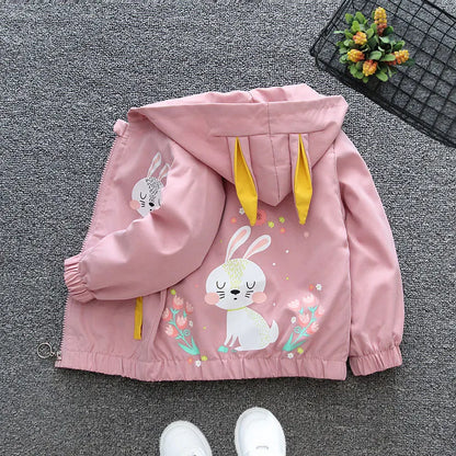 Hooded Sloth Print Jacket - Baby Girls Windbreaker Coat 1-6 Years - ZOOMNSTORE