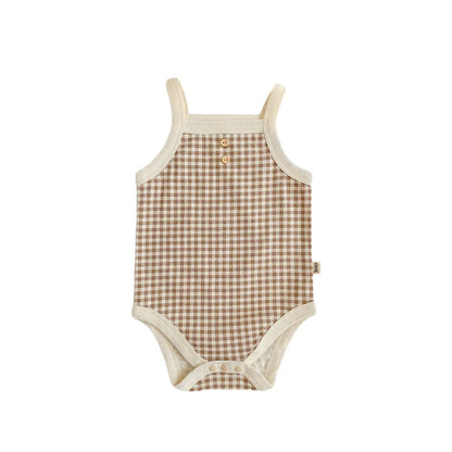 Baby Girls Jumpsuit - Soft Cotton Plaid Sleeveless Summer Romper with Snap Closure - ZOOMNSTORE