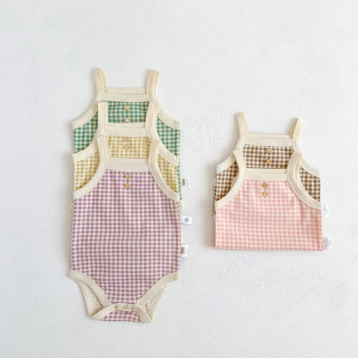 Baby Girls Jumpsuit - Soft Cotton Plaid Sleeveless Summer Romper with Snap Closure - ZOOMNSTORE