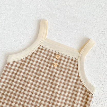 Baby Girls Jumpsuit - Soft Cotton Plaid Sleeveless Summer Romper with Snap Closure - ZOOMNSTORE