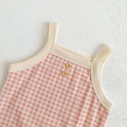 Baby Girls Jumpsuit - Soft Cotton Plaid Sleeveless Summer Romper with Snap Closure - ZOOMNSTORE