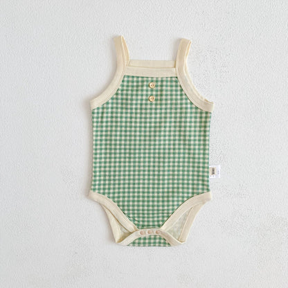 Baby Girls Jumpsuit - Soft Cotton Plaid Sleeveless Summer Romper with Snap Closure - ZOOMNSTORE