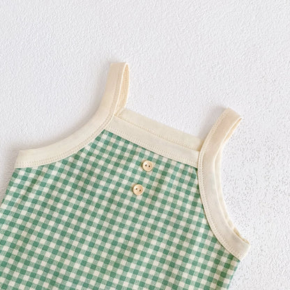 Baby Girls Jumpsuit - Soft Cotton Plaid Sleeveless Summer Romper with Snap Closure - ZOOMNSTORE