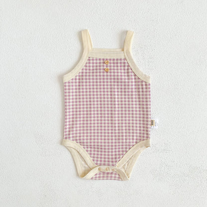 Baby Girls Jumpsuit - Soft Cotton Plaid Sleeveless Summer Romper with Snap Closure - ZOOMNSTORE