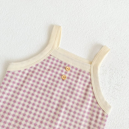 Baby Girls Jumpsuit - Soft Cotton Plaid Sleeveless Summer Romper with Snap Closure - ZOOMNSTORE