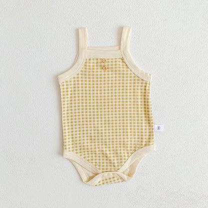 Baby Girls Jumpsuit - Soft Cotton Plaid Sleeveless Summer Romper with Snap Closure - ZOOMNSTORE