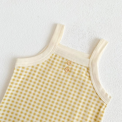 Baby Girls Jumpsuit - Soft Cotton Plaid Sleeveless Summer Romper with Snap Closure - ZOOMNSTORE
