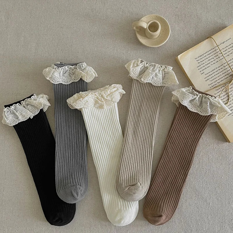 Ruffle Baby Girls Knee High Socks Long Kids Soft Cotton Lace Stuff Princess Children Leg Warmers Cute Girl Socks For 0-8Years - ZOOMNSTORE