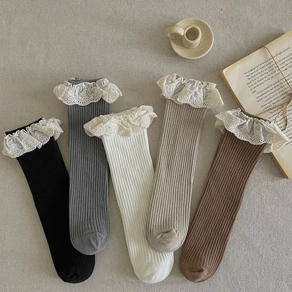 Ruffle Baby Girls Knee High Socks Long Kids Soft Cotton Lace Stuff Princess Children Leg Warmers Cute Girl Socks For 0-8Years - ZOOMNSTORE