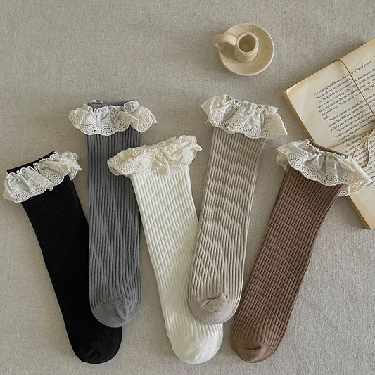 Ruffle Baby Girls Knee High Socks Long Kids Soft Cotton Lace Stuff Princess Children Leg Warmers Cute Girl Socks For 0-8Years - ZOOMNSTORE