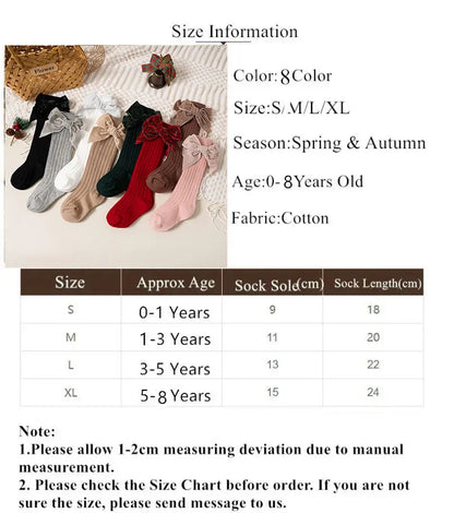 Baby Girls Knee High Socks Autumn Winter Kids Big Bow Long Soft Christmas Sparkly Sock Cotton Red Children Socken For 0-8 Years - ZOOMNSTORE