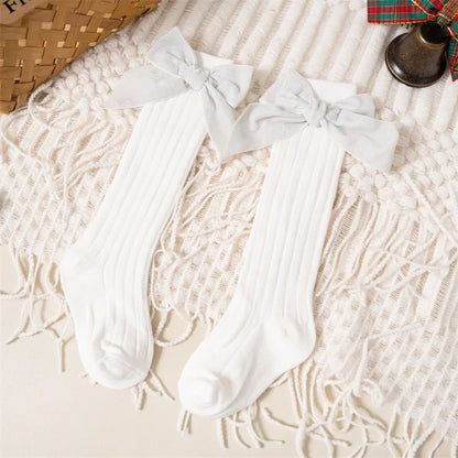 Baby Girls Knee High Socks Autumn Winter Kids Big Bow Long Soft Christmas Sparkly Sock Cotton Red Children Socken For 0-8 Years - ZOOMNSTORE
