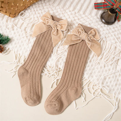 Baby Girls Knee High Socks Autumn Winter Kids Big Bow Long Soft Christmas Sparkly Sock Cotton Red Children Socken For 0-8 Years - ZOOMNSTORE