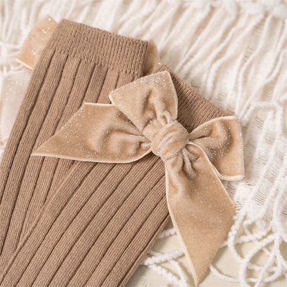 Baby Girls Knee High Socks Autumn Winter Kids Big Bow Long Soft Christmas Sparkly Sock Cotton Red Children Socken For 0-8 Years - ZOOMNSTORE