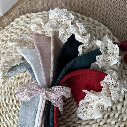 New Winter Autumn Baby Girls Knee High Socks Lace  Ruffle Long Sock Cotton Kids Toddlers Princess Christma Socken For 0-5Years - ZOOMNSTORE