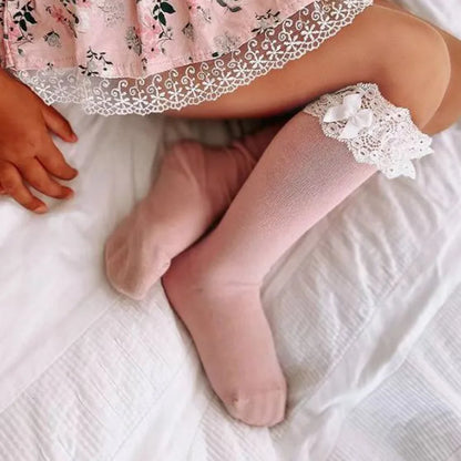 New Winter Autumn Baby Girls Knee High Socks Lace  Ruffle Long Sock Cotton Kids Toddlers Princess Christma Socken For 0-5Years - ZOOMNSTORE