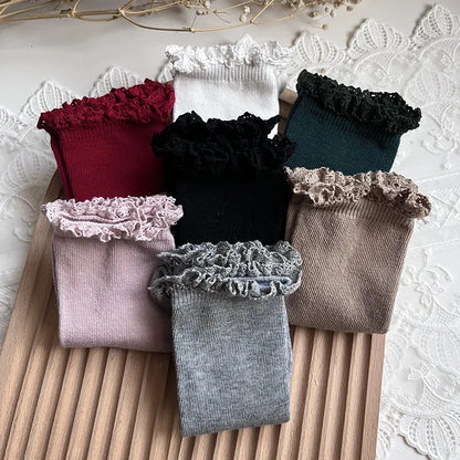 New Winter Autumn Baby Girls Knee High Socks Lace  Ruffle Long Sock Cotton Kids Toddlers Princess Christma Socken For 0-5Years - ZOOMNSTORE