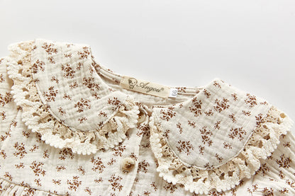 Baby Girls Romper - Autumn Floral Infant Bodysuit with Muslin Hat & Button Collar - ZOOMNSTORE