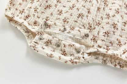Baby Girls Romper - Autumn Floral Infant Bodysuit with Muslin Hat & Button Collar - ZOOMNSTORE