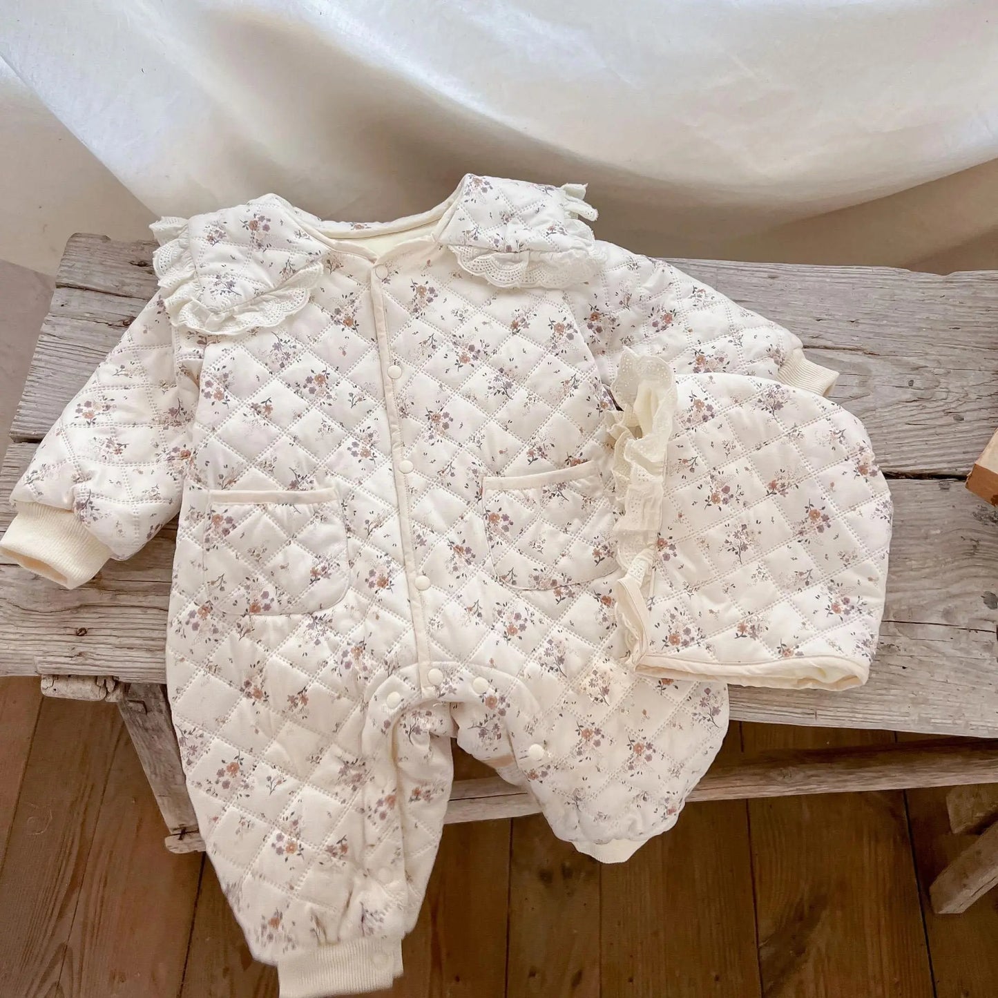 Baby Girls Romper Newborn Floral Infant Onepiece | Warm Winter Baby Outfit Cotton Spandex Hat - ZOOMNSTORE