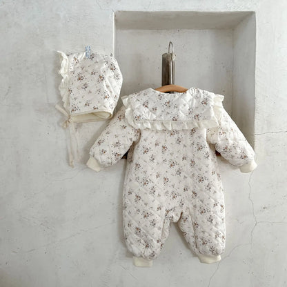 Baby Girls Romper Newborn Floral Infant Onepiece | Warm Winter Baby Outfit Cotton Spandex Hat - ZOOMNSTORE
