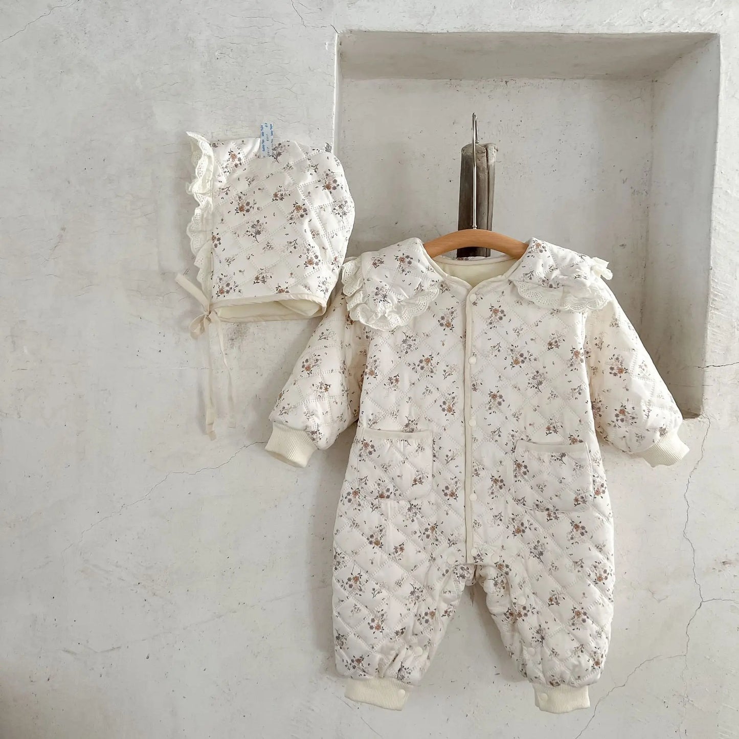Baby Girls Romper Newborn Floral Infant Onepiece | Warm Winter Baby Outfit Cotton Spandex Hat - ZOOMNSTORE