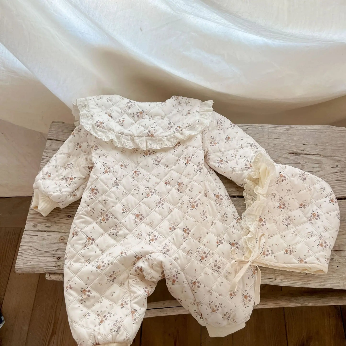 Baby Girls Romper Newborn Floral Infant Onepiece | Warm Winter Baby Outfit Cotton Spandex Hat - ZOOMNSTORE