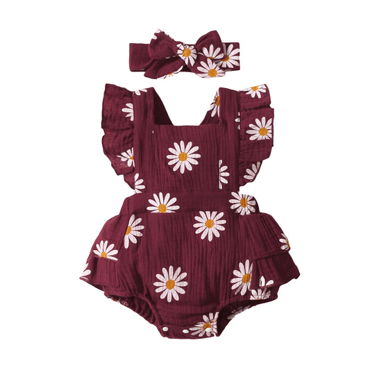 Baby Girls Romper - Summer Newborn 0-18 Month Sunflower Print Sleeveless Onepiece - ZOOMNSTORE