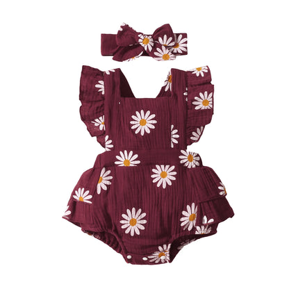 Baby Girls Romper - Summer Newborn 0-18 Month Sunflower Print Sleeveless Onepiece - ZOOMNSTORE