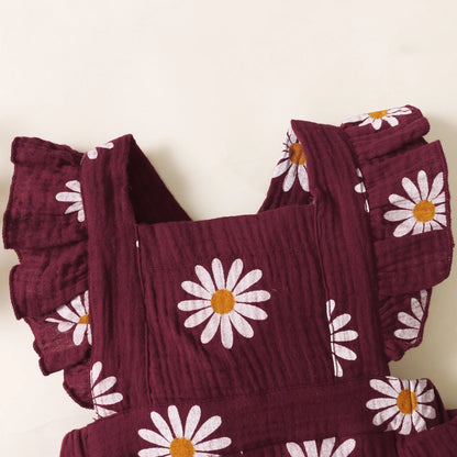 Baby Girls Romper - Summer Newborn 0-18 Month Sunflower Print Sleeveless Onepiece - ZOOMNSTORE