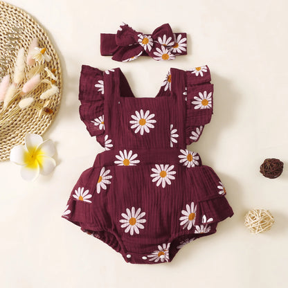 Baby Girls Romper - Summer Newborn 0-18 Month Sunflower Print Sleeveless Onepiece - ZOOMNSTORE