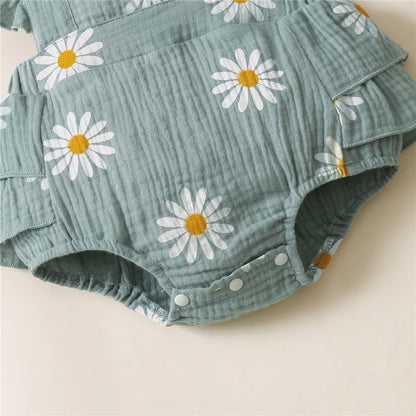 Baby Girls Romper - Summer Newborn 0-18 Month Sunflower Print Sleeveless Onepiece - ZOOMNSTORE