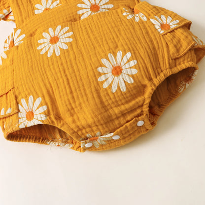 Baby Girls Romper - Summer Newborn 0-18 Month Sunflower Print Sleeveless Onepiece - ZOOMNSTORE