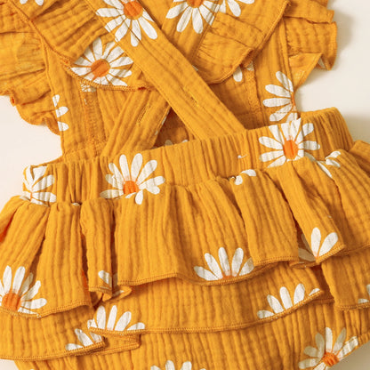 Baby Girls Romper - Summer Newborn 0-18 Month Sunflower Print Sleeveless Onepiece - ZOOMNSTORE