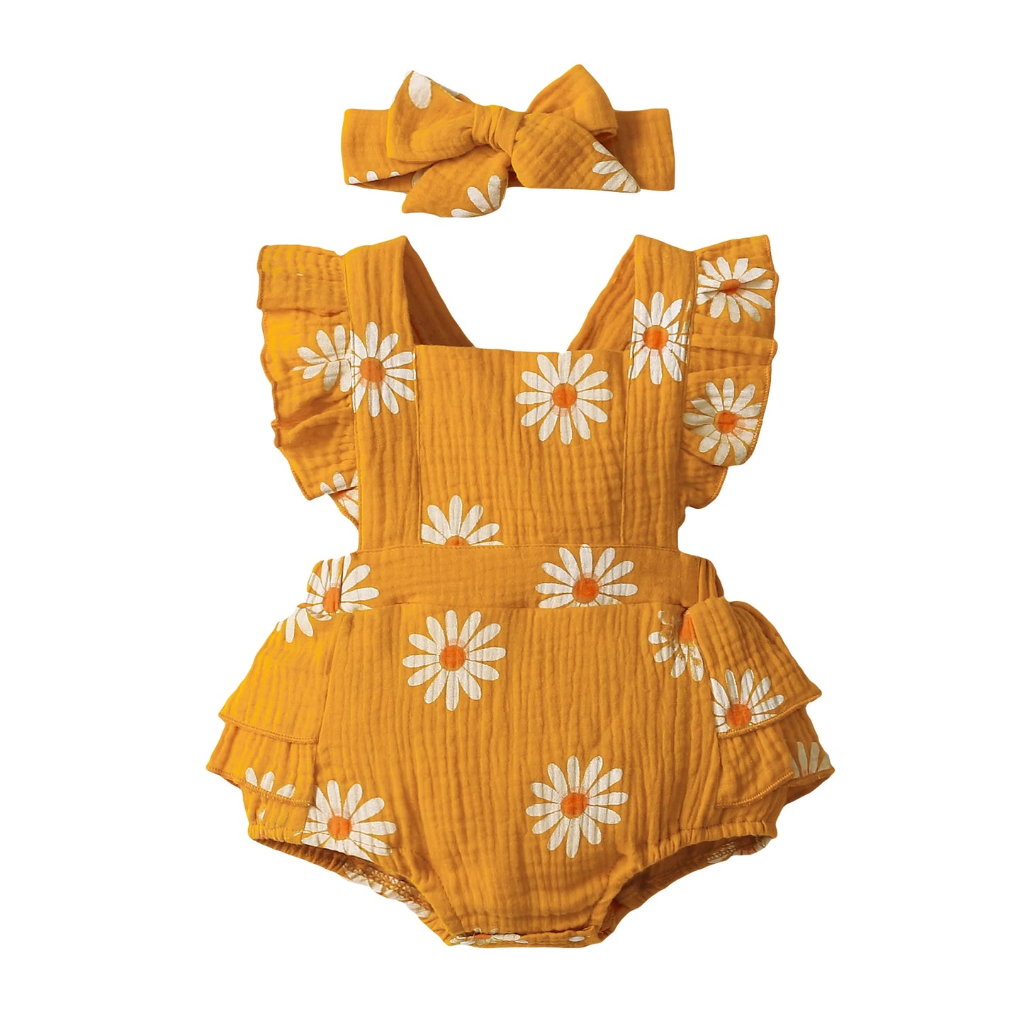 Baby Girls Romper - Summer Newborn 0-18 Month Sunflower Print Sleeveless Onepiece - ZOOMNSTORE