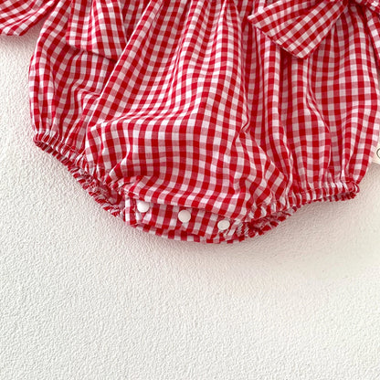 Baby Girls Romper - Summer Plaid Strawberry Embroidery Sleeveless Cotton Bodysuit - ZOOMNSTORE
