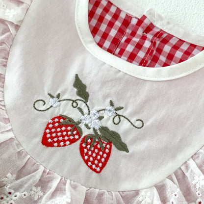 Baby Girls Romper - Summer Plaid Strawberry Embroidery Sleeveless Cotton Bodysuit - ZOOMNSTORE