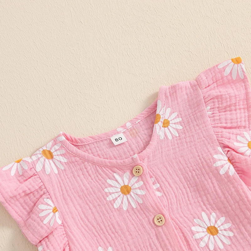 Floral Print Summer Outfit Set for Baby Girls - Cute Top  Elastic Shorts - ZOOMNSTORE