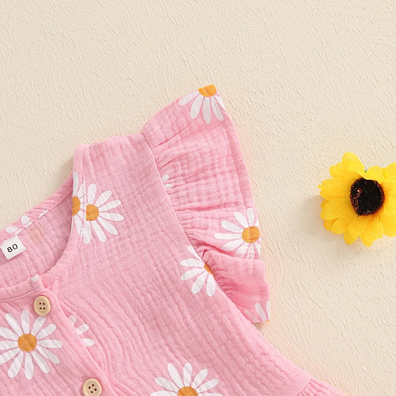 Floral Print Summer Outfit Set for Baby Girls - Cute Top  Elastic Shorts - ZOOMNSTORE