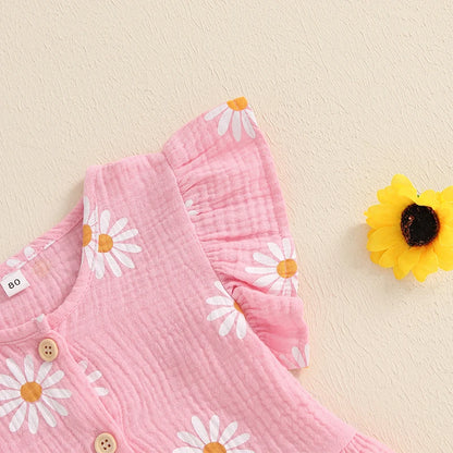 Floral Print Summer Outfit Set for Baby Girls - Cute Top  Elastic Shorts - ZOOMNSTORE