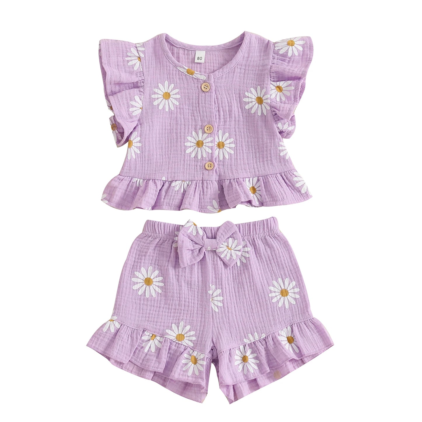 Floral Print Summer Outfit Set for Baby Girls - Cute Top  Elastic Shorts - ZOOMNSTORE