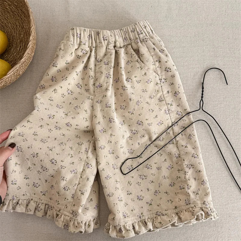 Floral Wide Leg Corduroy Pants - Baby Girls Casual Trousers - ZOOMNSTORE