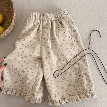 Floral Wide Leg Corduroy Pants - Baby Girls Casual Trousers - ZOOMNSTORE