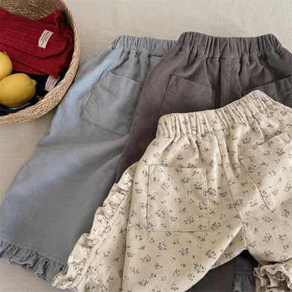 Floral Wide Leg Corduroy Pants - Baby Girls Casual Trousers - ZOOMNSTORE