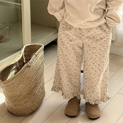 Floral Wide Leg Corduroy Pants - Baby Girls Casual Trousers - ZOOMNSTORE
