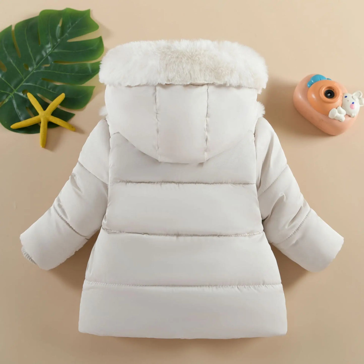 Baby Girls Winter Jacket - Hooded Cotton Coat With Butterfly Decoration, Zipper - ZOOMNSTORE