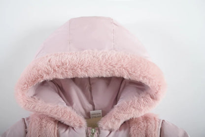 Baby Girls Winter Jacket - Hooded Cotton Coat With Butterfly Decoration, Zipper - ZOOMNSTORE