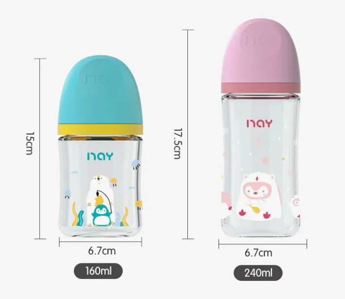 Baby Glass Bottle - Newborn Feeding Bottle 160ml Wide Mouth Silicone Nipple - ZOOMNSTORE